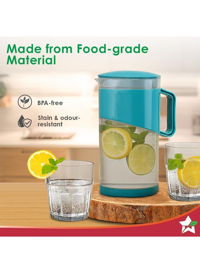 Wonderchef Ambrosia Water Jug and Glass 5 Pc. Set, 1.8 L Jug with 4 Glasses, Serve Juices, Water and Other Beverages, BPA-Free, Ideal for House Parties, Easy Pouring, Leak-Proof, 1-Yr Warranty, Blue - Image 3