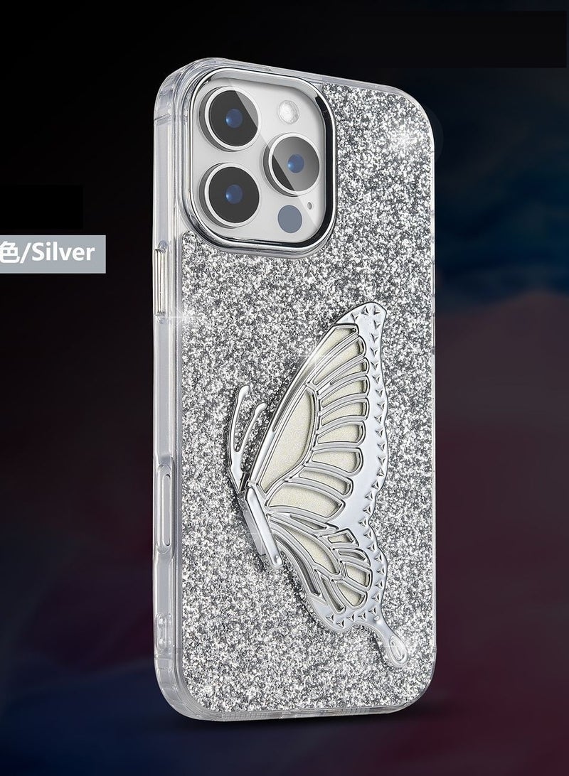 IP13 PRO SHINING BUTTERFLY CASE WITH STAND For   IPHONE 13 PRO (Design- 141) [Silver Color]