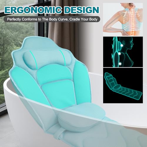 Idle Hippo Full Body Bath Pillow for Bathtub - Extra Long 61’’ Bath Pillows for Tub, Ergonomic 4D Air Mesh Tub Pillow with Head, Neck & Lumbar Support, Bathtub Pillow Spa Cushion with Non-Slip Suction Cups - Image 2