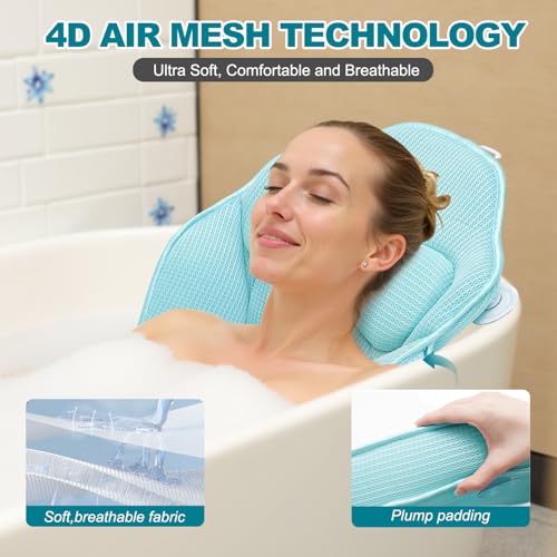 Idle Hippo Full Body Bath Pillow for Bathtub - Extra Long 61’’ Bath Pillows for Tub, Ergonomic 4D Air Mesh Tub Pillow with Head, Neck & Lumbar Support, Bathtub Pillow Spa Cushion with Non-Slip Suction Cups - Image 4