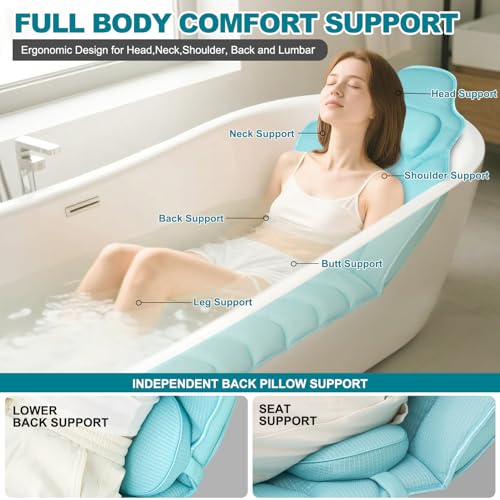 Idle Hippo Full Body Bath Pillow for Bathtub - Extra Long 61’’ Bath Pillows for Tub, Ergonomic 4D Air Mesh Tub Pillow with Head, Neck & Lumbar Support, Bathtub Pillow Spa Cushion with Non-Slip Suction Cups - Image 3