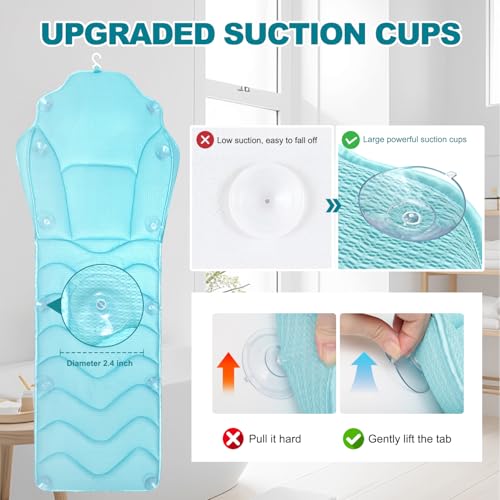 Idle Hippo Full Body Bath Pillow for Bathtub - Extra Long 61’’ Bath Pillows for Tub, Ergonomic 4D Air Mesh Tub Pillow with Head, Neck & Lumbar Support, Bathtub Pillow Spa Cushion with Non-Slip Suction Cups - Image 5