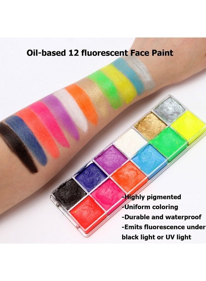 Beauenty 12 Colors Glow in The Dark Body Face Paint , Black Light Neon Luminous Body Paint Makeup Party Supplies, Professional Glow Face Painting Kit for Kids & Adults  - Image 3