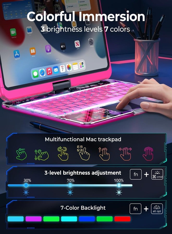 TSQQST Clear Wireless Keyboard Case for iPad Mini 7 (A7 Pro 2024)/ Mini 6 (2021) 8.3" with Pencil Holder & Multi-Touch Trackpad, 7-Color Backlit, 360 Rotatable Case for iPad Mini 7th/6th Generation, Pink - Image 3