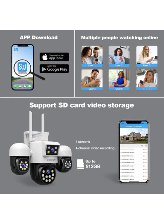 كروني كاميرا مراقبة كروني Sh069 رباعية العدسات، بدقة 1080 بكسل، نظام Ptz، مع صوت ثنائي الاتجاه، ورؤية ليلية ملونة، وكشف بشري بالذكاء الاصطناعي، للاستخدام الداخلي والخارجي - Image 3