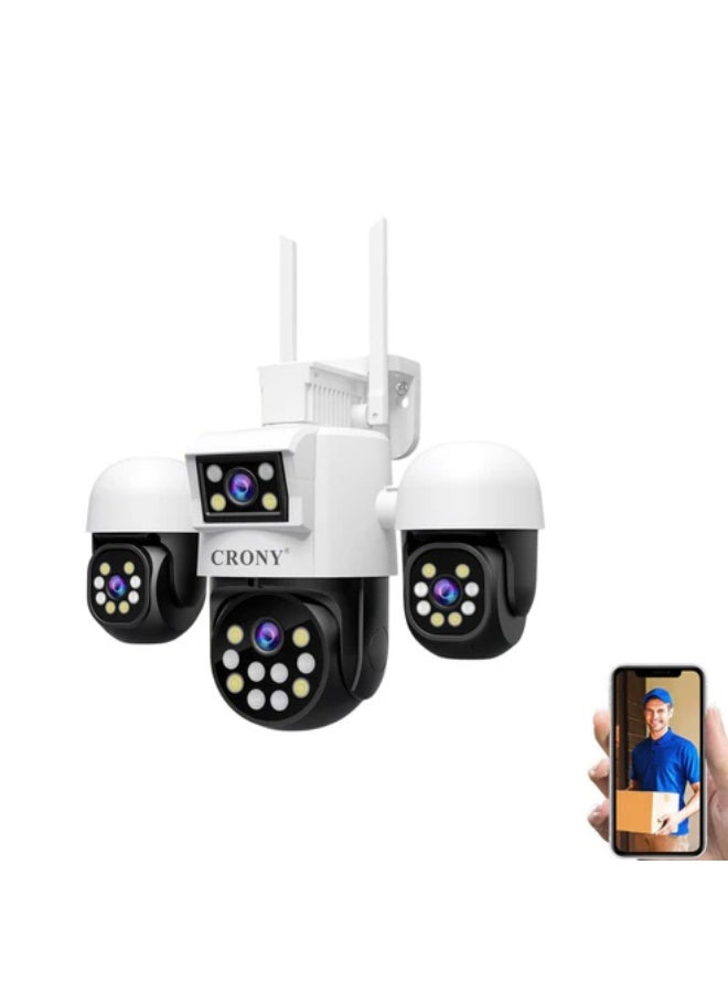 كروني كاميرا مراقبة كروني Sh069 رباعية العدسات، بدقة 1080 بكسل، نظام Ptz، مع صوت ثنائي الاتجاه، ورؤية ليلية ملونة، وكشف بشري بالذكاء الاصطناعي، للاستخدام الداخلي والخارجي - Image 1