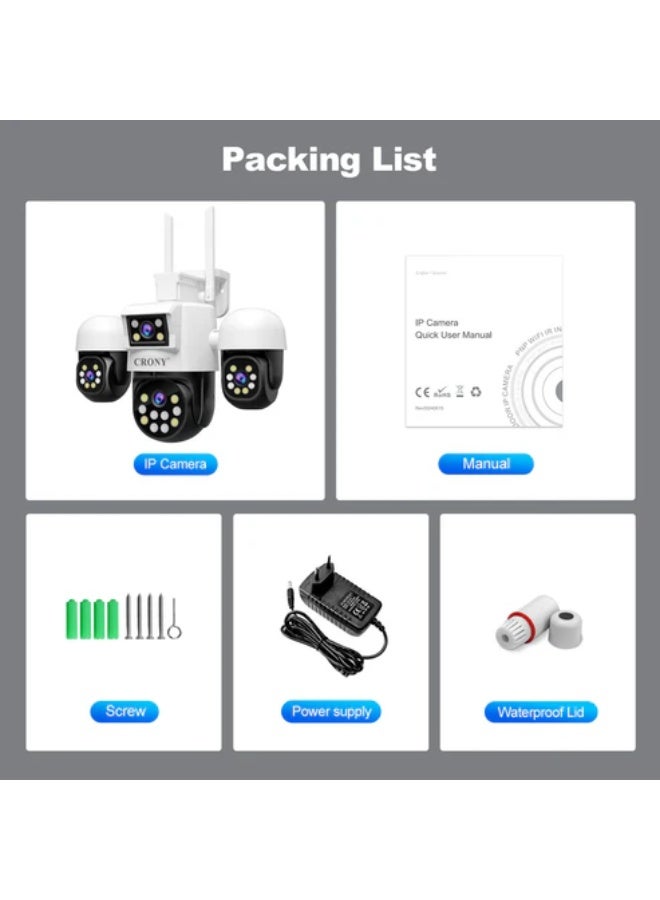 كروني كاميرا مراقبة كروني Sh069 رباعية العدسات، بدقة 1080 بكسل، نظام Ptz، مع صوت ثنائي الاتجاه، ورؤية ليلية ملونة، وكشف بشري بالذكاء الاصطناعي، للاستخدام الداخلي والخارجي - Image 5