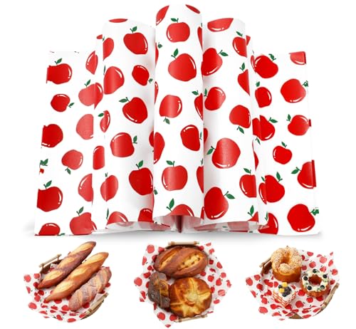 Whaline 100 Pcs Apples Wax Paper Deli Paper Sandwich Wrap Tissue Waterproof OilProof Picnic Liner for Back to School Party Home Kitchen Food Supplies 98 x 83 Inch - Image 1