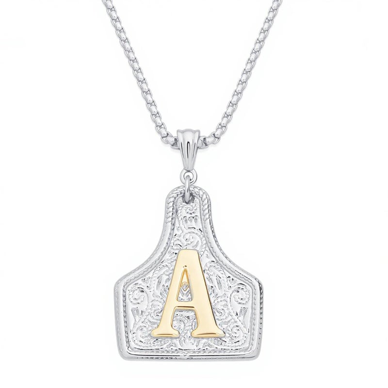 MIFYNN Silver Cow Tag Necklace with Initial for Women/Man Western Letter A Belt Buckle Necklace Cowgirl Cowboy Hippie Country Jewelry Gift - Image 1