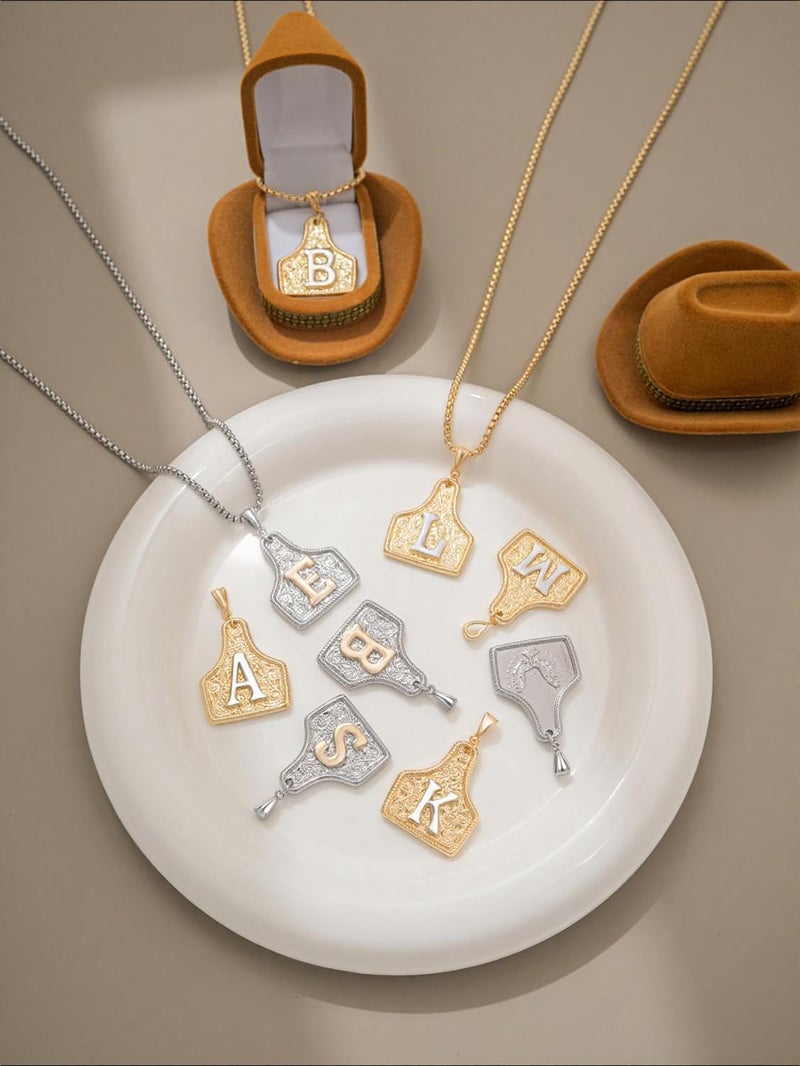 MIFYNN Silver Cow Tag Necklace with Initial for Women/Man Western Letter A Belt Buckle Necklace Cowgirl Cowboy Hippie Country Jewelry Gift - Image 5