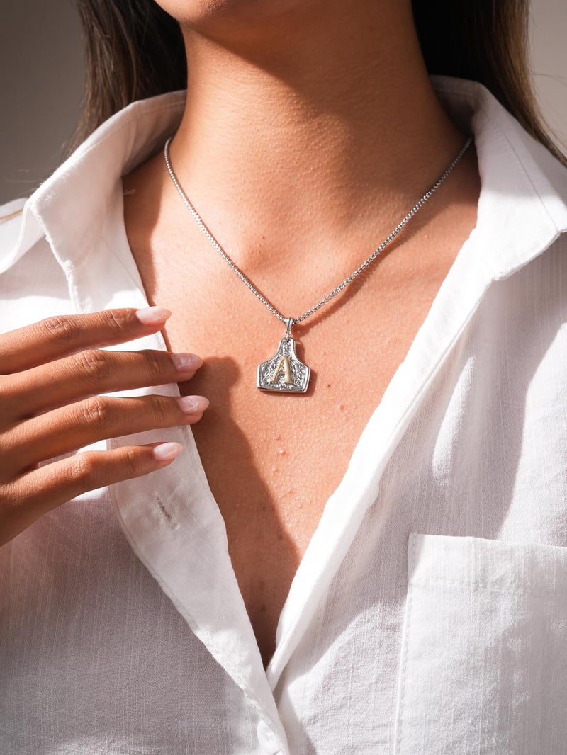 MIFYNN Silver Cow Tag Necklace with Initial for Women/Man Western Letter A Belt Buckle Necklace Cowgirl Cowboy Hippie Country Jewelry Gift - Image 2