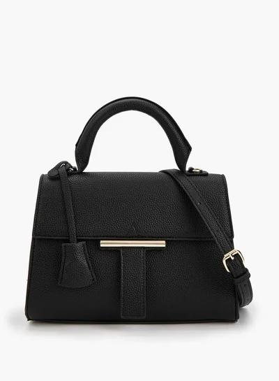 Flora Bella By Shoexpress Solid Satchel Bag with Detachable Strap and Flap Closure