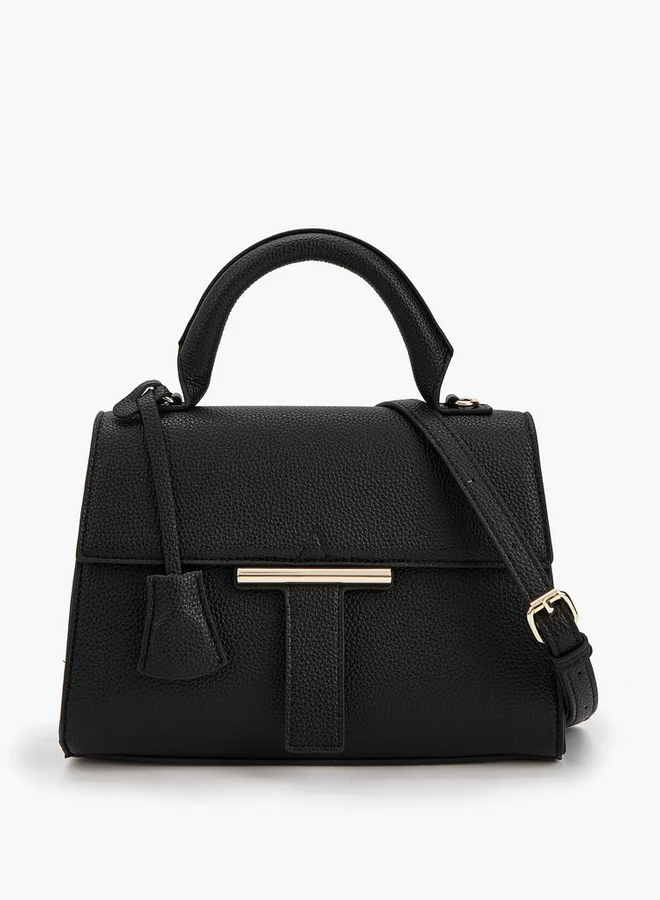 Flora Bella By Shoexpress Solid Satchel Bag with Detachable Strap and Flap Closure