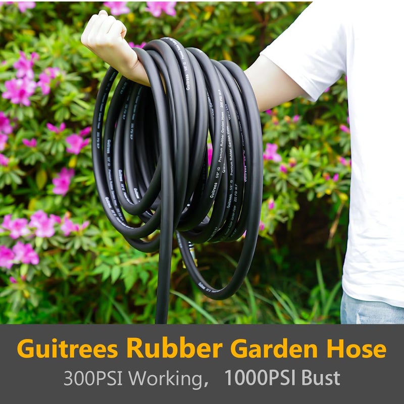 Guitrees 100FT 5/8 Heavy Duty Rubber Garden Hose - 300psi Working, 1000psi Burst - Hot/Cold Water - Five-Layered Braiding for Durability - Versatile for Gardening, Agriculture, Construction(Black) - Image 5