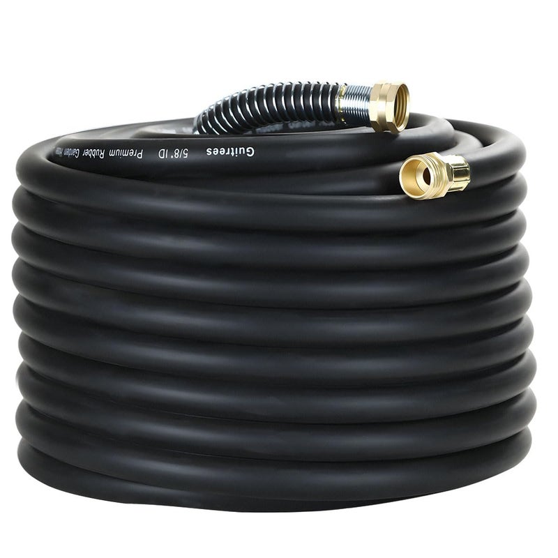 Guitrees 100FT 5/8 Heavy Duty Rubber Garden Hose - 300psi Working, 1000psi Burst - Hot/Cold Water - Five-Layered Braiding for Durability - Versatile for Gardening, Agriculture, Construction(Black) - Image 1