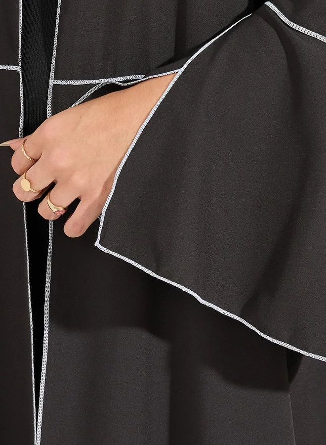 Styli Regular Fit Maxi Kimono with Contrast Stitch Detail
