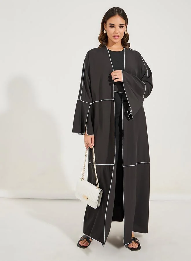 Styli Regular Fit Maxi Kimono with Contrast Stitch Detail