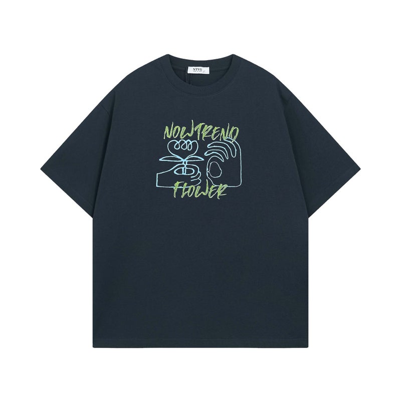 Guochao High Street Finger Letter Printed Short-Sleeved T-Shirt Men'S And Women'S Popular Brand Loose Casual Hip-Hop Five-Point Sleeve Ins - Image 2