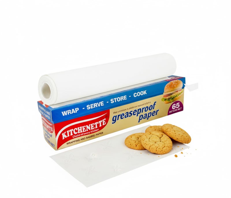 Kitchenette Butter Paper Roll 65 Mtr - Food Wrapping Paper for Home and Kitchen, GreaseProof Paper Roti wrap, Uniwrap Chapati Wrap, Tiffin and Lunch Packaging, Better Fresh Wraps - Image 1