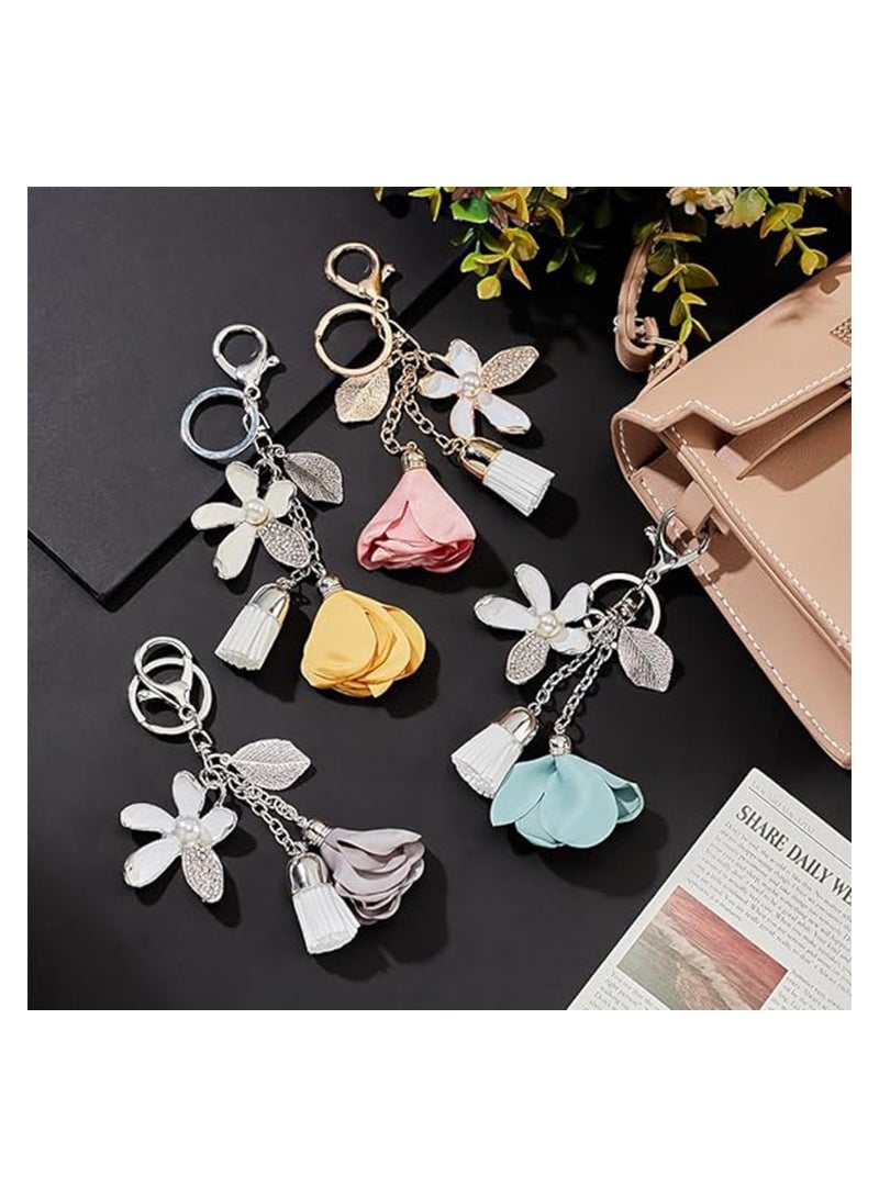 Zikra 4Pcs Flower Rhinestone Keychains 4 Colors Purse Charms for Handbags Tassel Style Flower Car Key Charm for Women Car Key Daily 16CM - Image 4