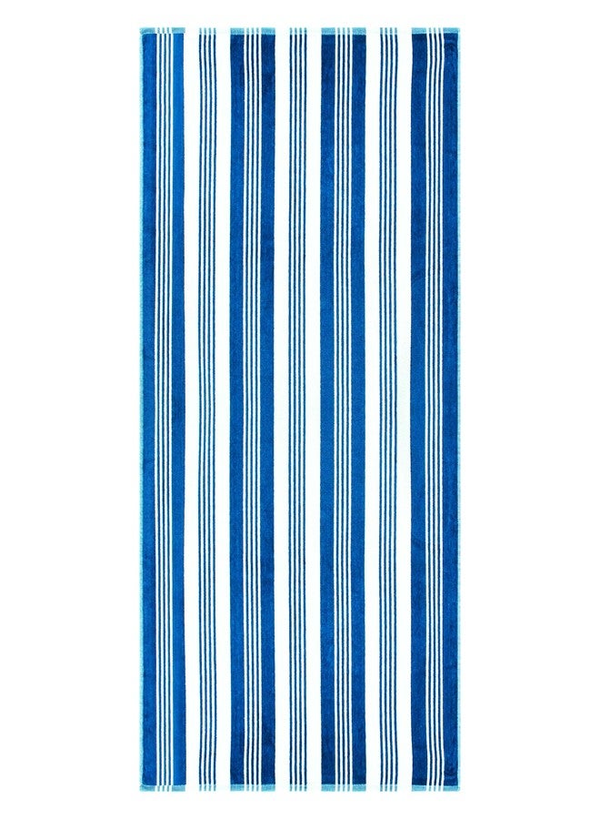 SUPERIOR 100% Cotton Luxury Beach Towels - Oversized Beach Towel, Swim Towel, Blue and White Maui Stripes (34" x 64") - Image 1