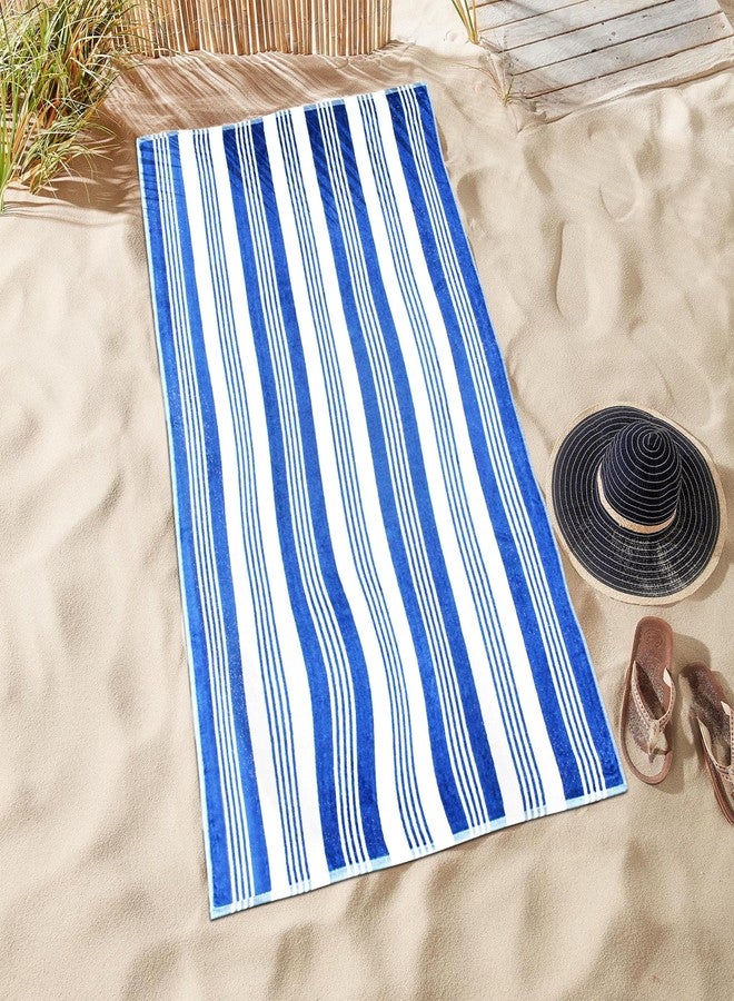 SUPERIOR 100% Cotton Luxury Beach Towels - Oversized Beach Towel, Swim Towel, Blue and White Maui Stripes (34" x 64") - Image 2