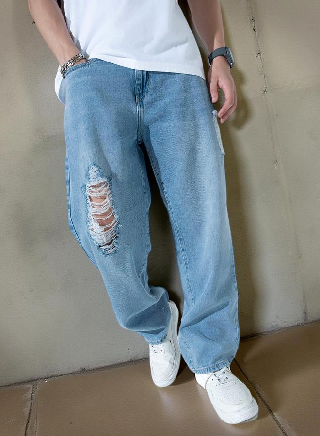 هوبرهولمي جينز رجالي أزرق بقصة مريحة وركبة ممزقة - Image 2