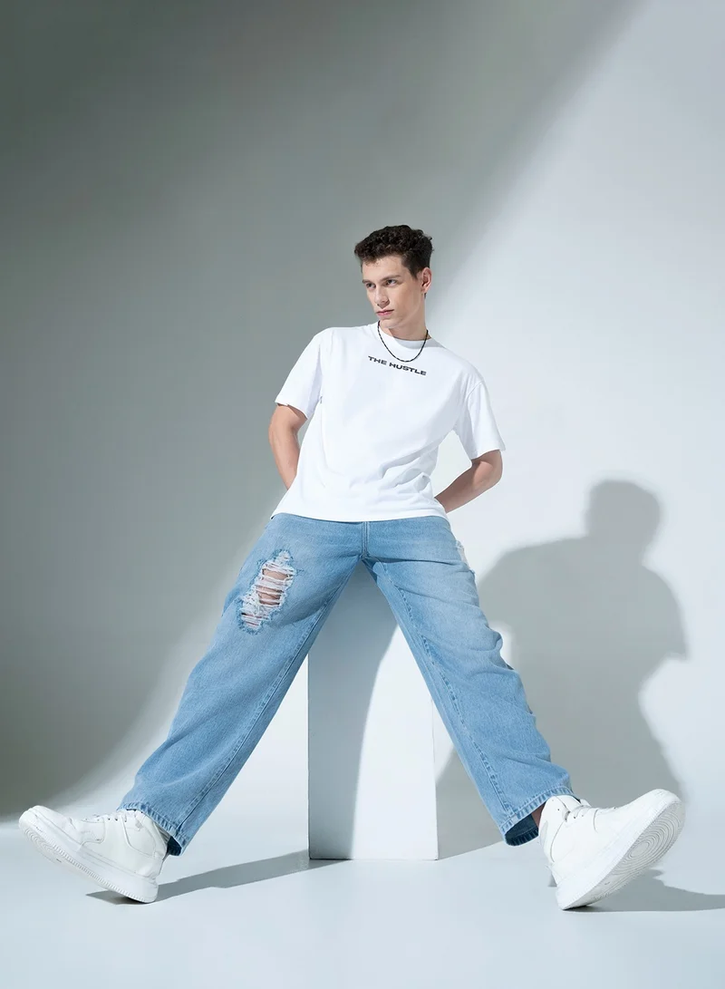 هوبرهولمي Blue Relaxed Fit Jeans for Men, Slash Knee Design