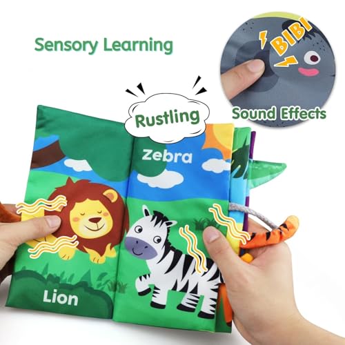 Ahamo Cloth Book for Baby 0 to 12 Months Sensory Cloth Book with 5 Animal Tails Peekaboo Books for Babies Interactive Crinkle Pages Soft Baby Book Early Learning Toy Tactile Exploration Gift for Infants - Image 4