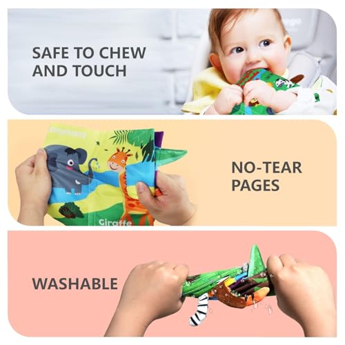 Ahamo Cloth Book for Baby 0 to 12 Months Sensory Cloth Book with 5 Animal Tails Peekaboo Books for Babies Interactive Crinkle Pages Soft Baby Book Early Learning Toy Tactile Exploration Gift for Infants - Image 5