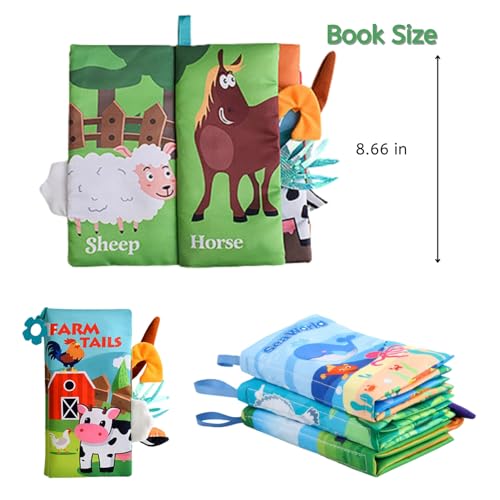 Ahamo Cloth Book for Baby 0 to 12 Months Sensory Cloth Book with 5 Animal Tails Peekaboo Books for Babies Interactive Crinkle Pages Soft Baby Book Early Learning Toy Tactile Exploration Gift for Infants - Image 2