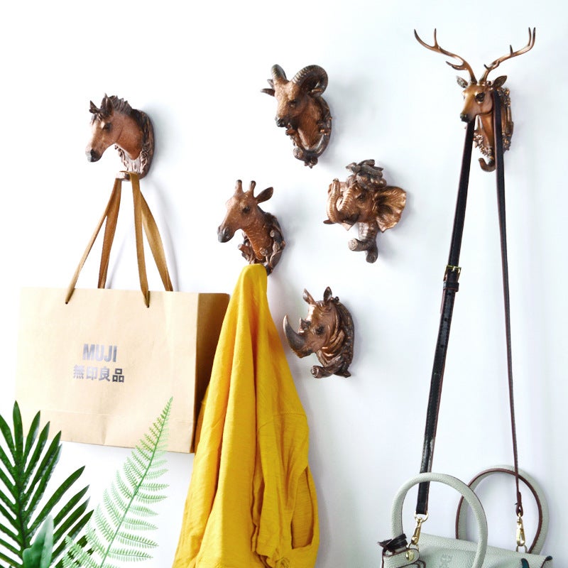 Animal Head Decorative Hooks Without Punching Behind The Door Traceless Bathroom Coat Hooks Wall Decoration Classical - Image 4