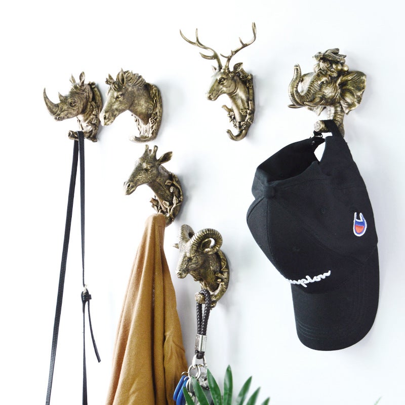 Animal Head Decorative Hooks Without Punching Behind The Door Traceless Bathroom Coat Hooks Wall Decoration Classical - Image 3