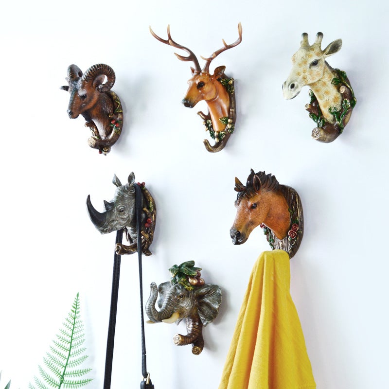 Animal Head Decorative Hooks Without Punching Behind The Door Traceless Bathroom Coat Hooks Wall Decoration Classical - Image 2