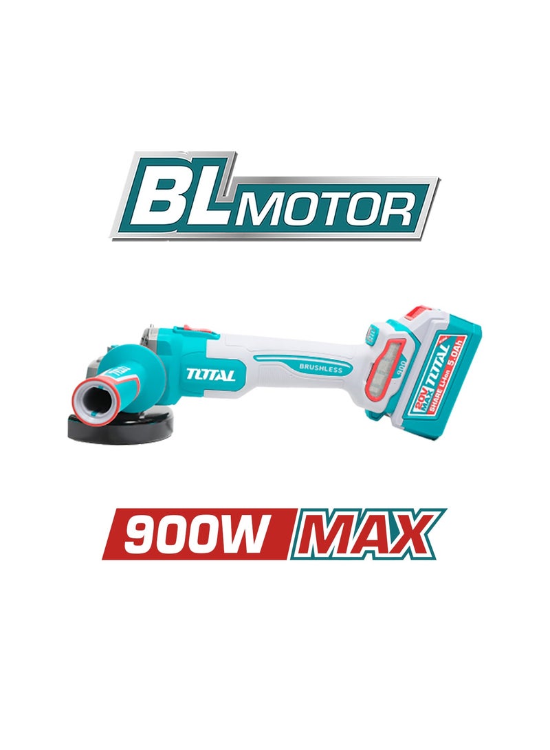 توتال مفرمة زاوية لاسلكية بدون فرش من توتال 20 فولت (بقوة 900 واط) - قاطعة كهربائية بقطر 115 مم (4.5 بوصة) مزودة بنظام تحكم بثلاث سرعات (9000 دورة في الدقيقة)، وبطارية عالية السعة 4.0 أمبير/ساعة، وشاحن، و5 أقراص معدنية - TAGLI261521 - Image 5