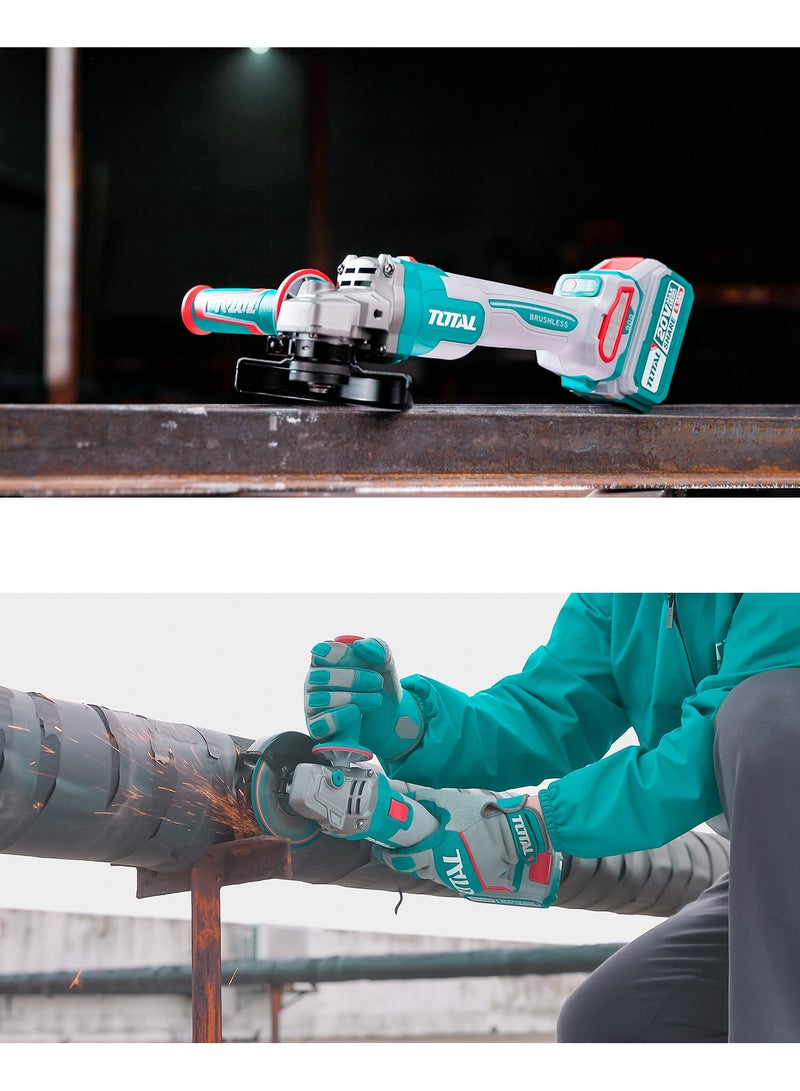 توتال مفرمة زاوية لاسلكية بدون فرش من توتال 20 فولت (بقوة 900 واط) - قاطعة كهربائية بقطر 115 مم (4.5 بوصة) مزودة بنظام تحكم بثلاث سرعات (9000 دورة في الدقيقة)، وبطارية عالية السعة 4.0 أمبير/ساعة، وشاحن، و5 أقراص معدنية - TAGLI261521 - Image 4