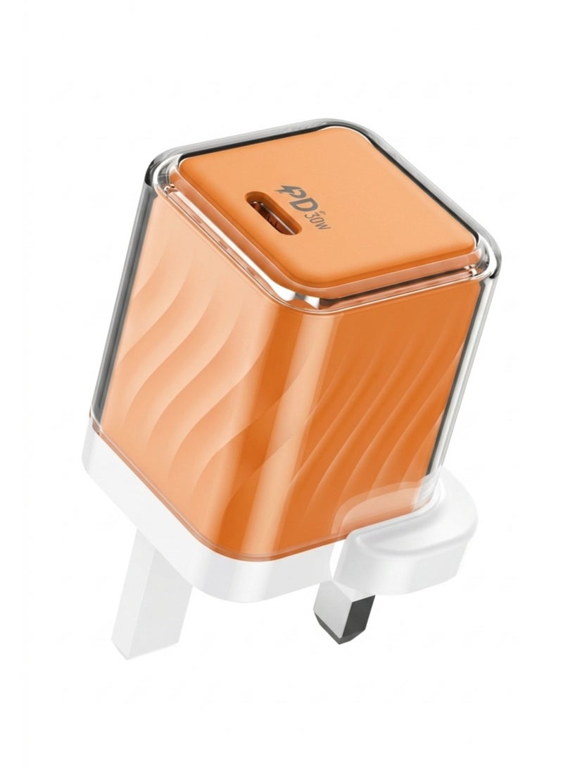 TD 30W USB‑C PD Fast Charger with UK Plug – Compact Orange Wall Charger for Phones & Tablets, 110–240V - Image 1