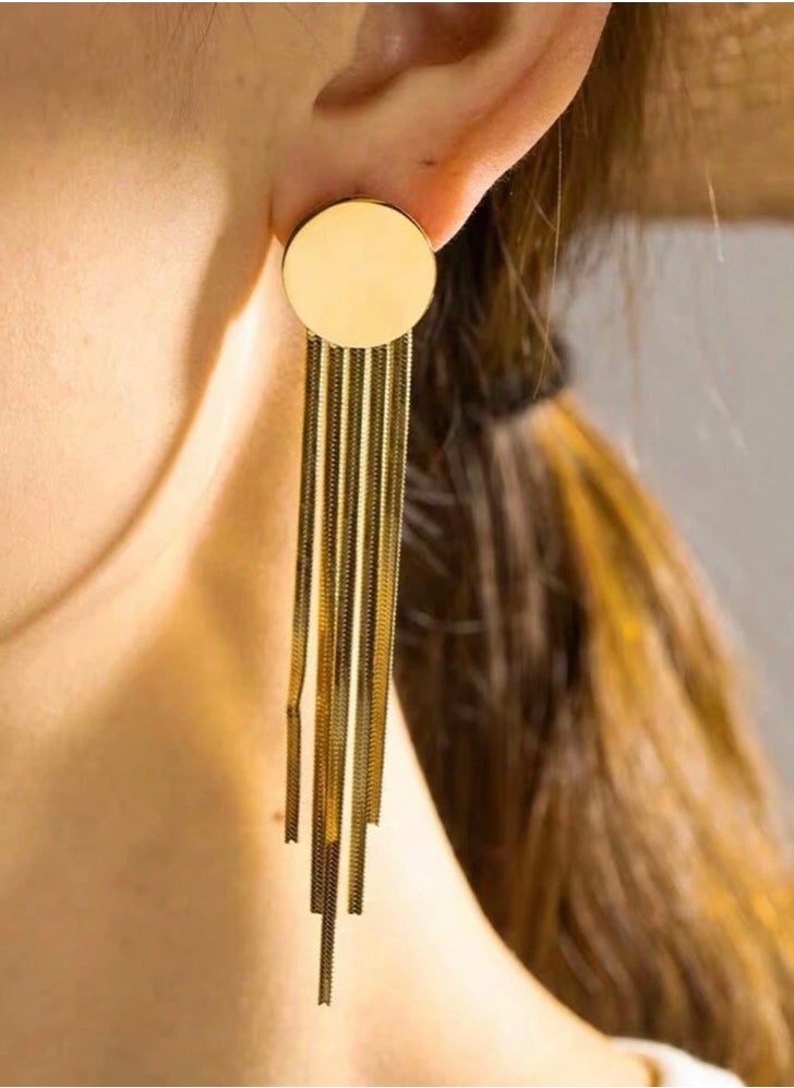 Dangle Charms Elegant Stainless Steel Gold Plated Earrings For Women  - Image 1