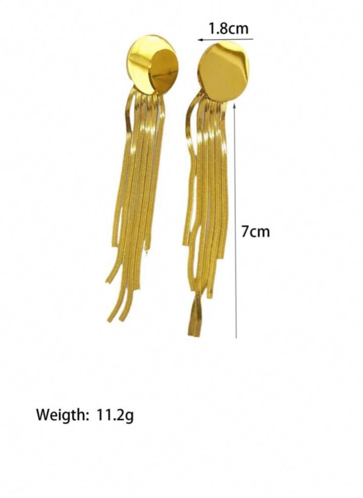 Dangle Charms Elegant Stainless Steel Gold Plated Earrings For Women  - Image 3