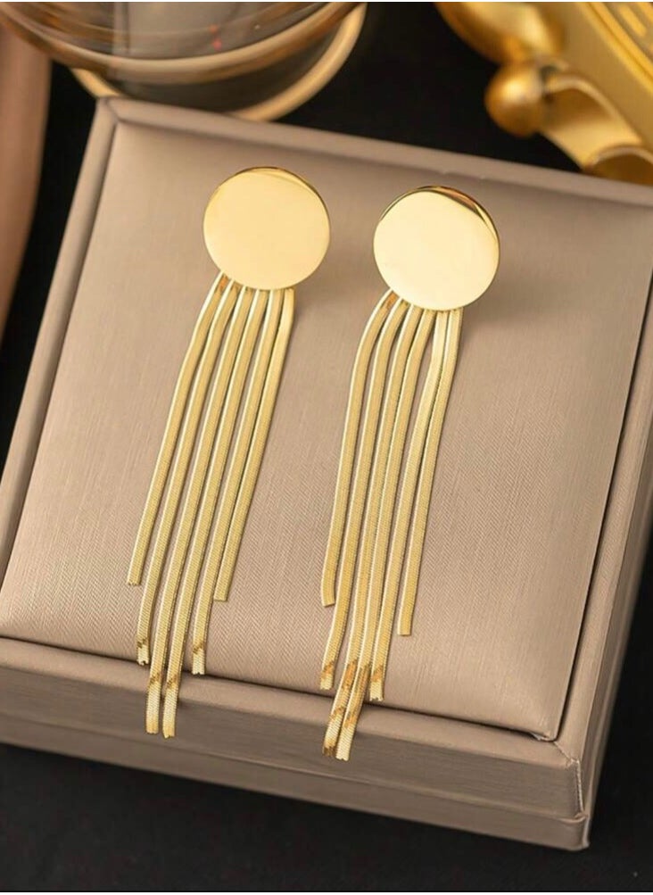 Dangle Charms Elegant Stainless Steel Gold Plated Earrings For Women  - Image 2