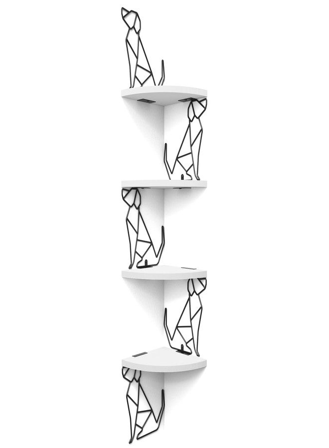 Alsonerbay White Corner Shelf Wall Mount, 4 Tier Floating Shelf for Wall Storage, Rustic Wood Shelves for Bedroom, Living Room, Bathroom, Entryway, Garage (Dog Shaped) - Image 1