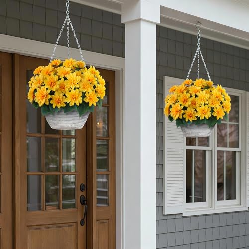 VIERENA 8 Bundles Artificial Dahlia Flowers for Outdoors Spring Summer Decor, No Fade Silk Flower Faux Dahlias Plant Arrangement for Home Garden Balcony Farmhouse（Yellow） - Image 4