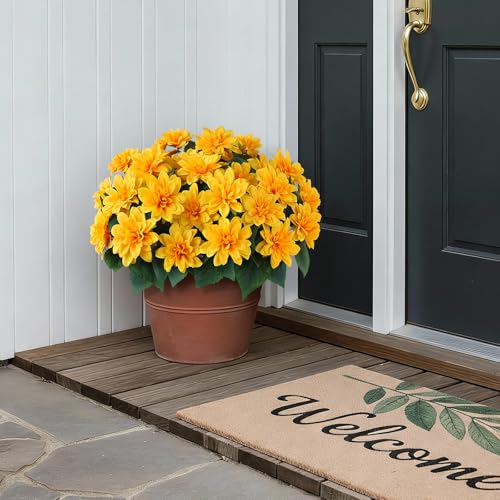 VIERENA 8 Bundles Artificial Dahlia Flowers for Outdoors Spring Summer Decor, No Fade Silk Flower Faux Dahlias Plant Arrangement for Home Garden Balcony Farmhouse（Yellow） - Image 3