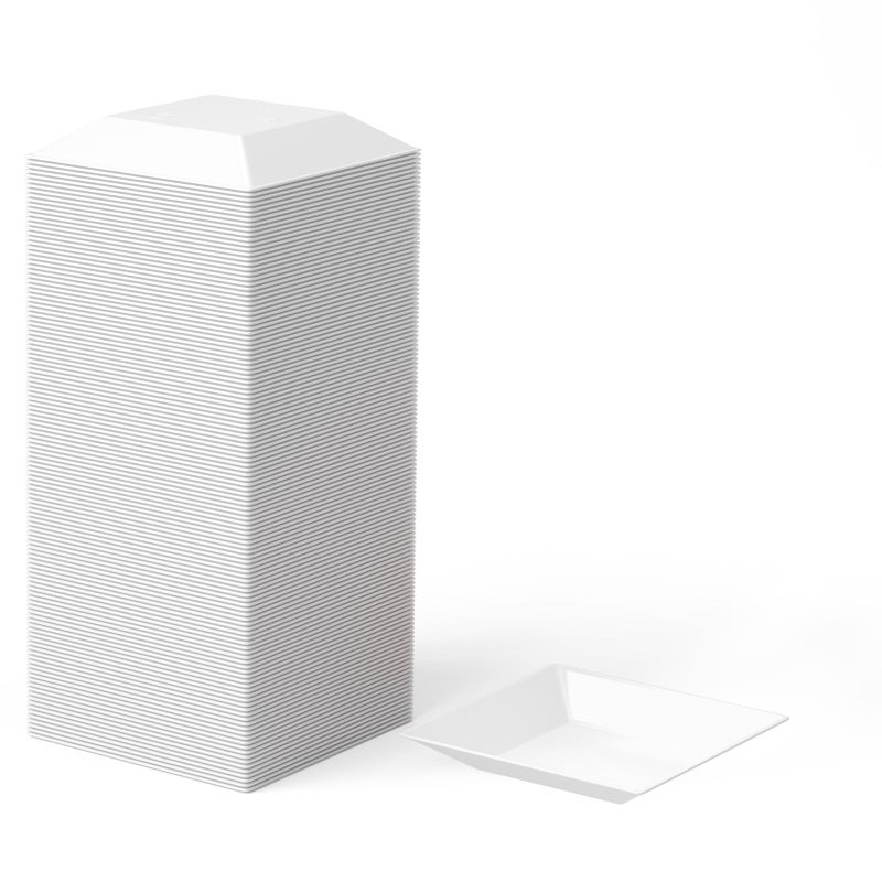 Mini Disposable Appetizer Plates  100 Pack 295 In x 295 in White Plastic Dessert Plates  Elegant Design for Weddings Birthdays and Formal Parties  Stackable and Convenient  BPA Free