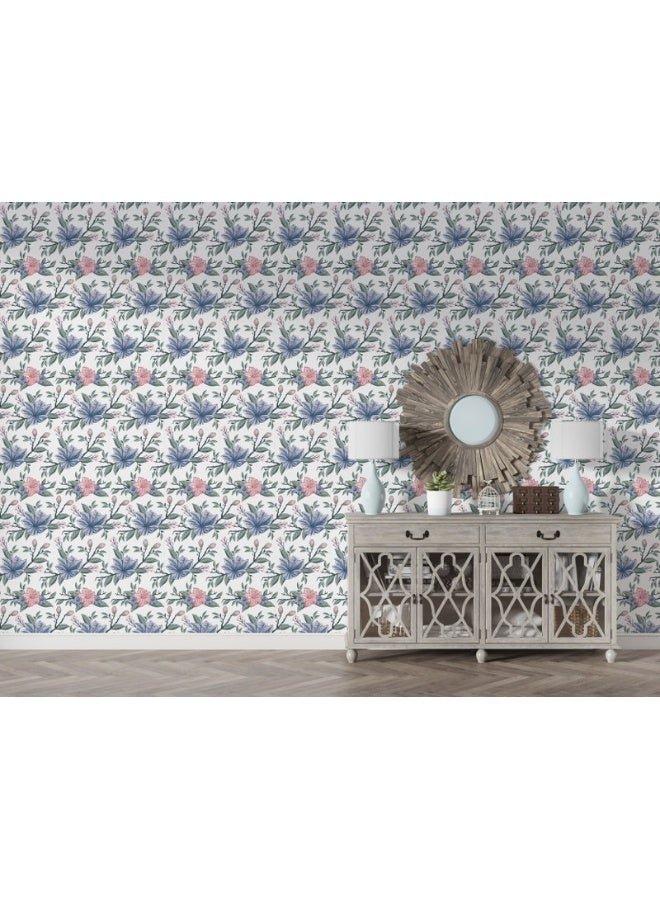 Home Gallery Flower Vector Art Painting Illustration Fabric Wallpaper Covers An Area ​​Up To 4.2Mx3M With Adhesive  And Smoothing Tool - Image 1