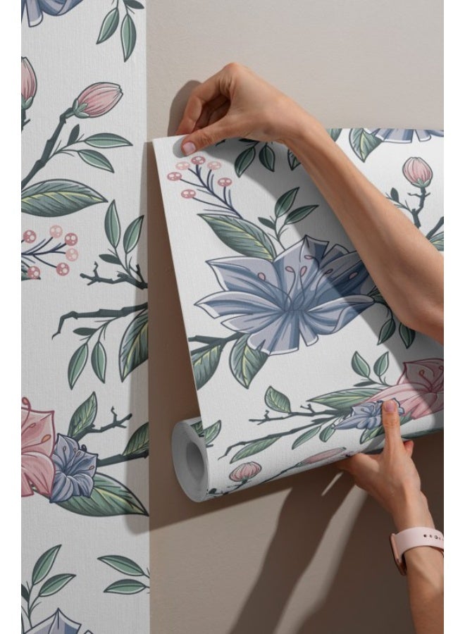 Home Gallery Flower Vector Art Painting Illustration Fabric Wallpaper Covers An Area ​​Up To 4.2Mx3M With Adhesive  And Smoothing Tool - Image 5