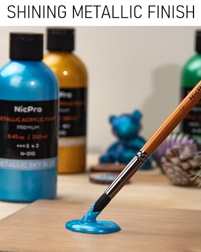 Nicpro Metallic Acrylic Paint Set (8.45 oz, 250 ml), 20 Colors Large Acrylic Paint Bulk, Non Toxic Art Painting Supplies for Multi Surface Canvas Rock Wood Leather Stone Metal Craft with Color Wheel - Image 3