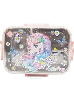 Vest BES0015 Unicorn 2 Patterned Transparent Lid 3 Compartment 800 ml Steel Lunch Box 