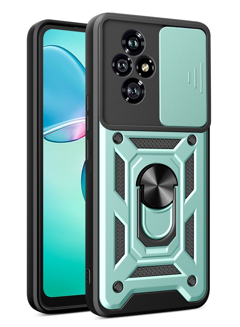 Shunjia Sliding Window Case, Shockproof Rugged Armor with Sliding Camera Cover & 360° Ring Kickstand, Compatible with Honor 200 (Green)