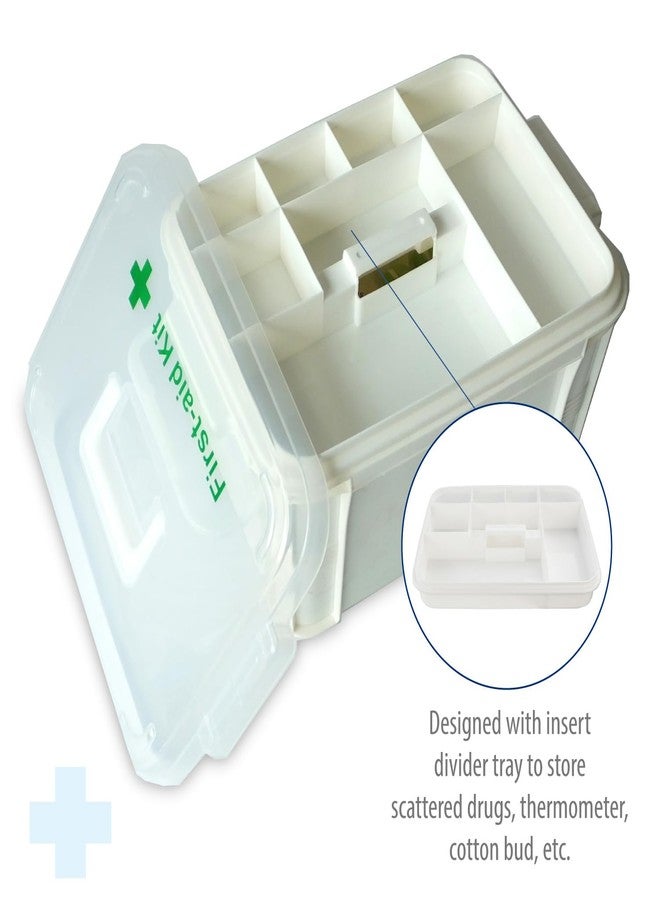 ديك هوم ديكي هوم - صندوق منظم محمول للإسعافات الأولية والأدوية بمقبض - مجموعة تخزين طبية عائلية بلاستيكية للسفر والسيارة والمنزل والتخييم والمكتب + قاطع حبوب - Image 5